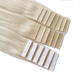 Color 60 (Lightest Blonde), Invisible Tape-in Hair Extensions, Made With Remy Indian Human Hair