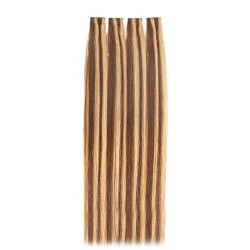 Mix Color 4/27 (Dark Brown/Honey Blonde), Invisible Tape-in Hair Extensions, Made With Remy Indian Human Hair