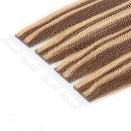 Mix Color 4/27 (Dark Brown/Honey Blonde), Invisible Tape-in Hair Extensions, Made With Remy Indian Human Hair