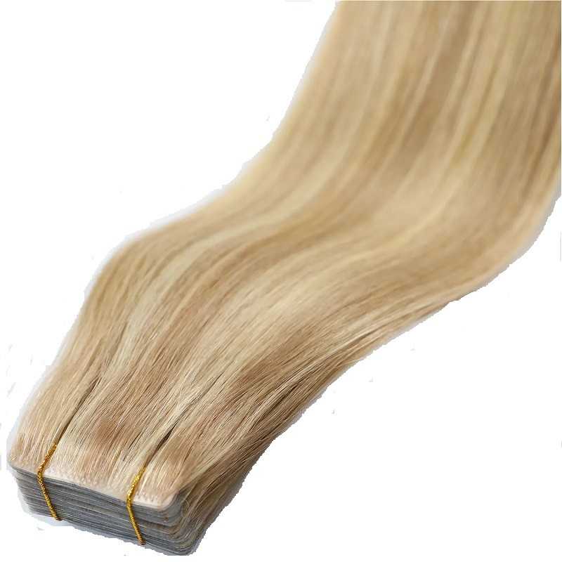 Mix Color 14/613 (Dark Ash Blonde/Platinum Blonde), Invisible Tape-in Hair Extensions, Made With Remy Indian Human Hair