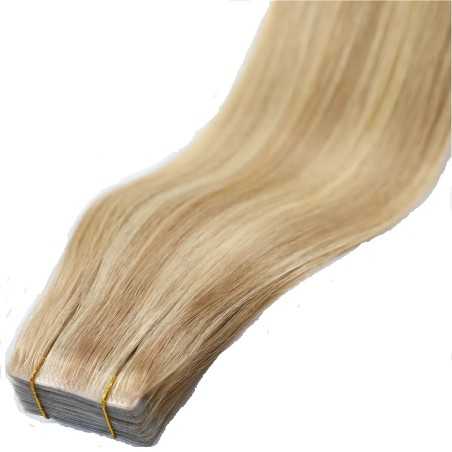 Mix Color 14/613 (Dark Ash Blonde/Platinum Blonde), Invisible Tape-in Hair Extensions, Made With Remy Indian Human Hair