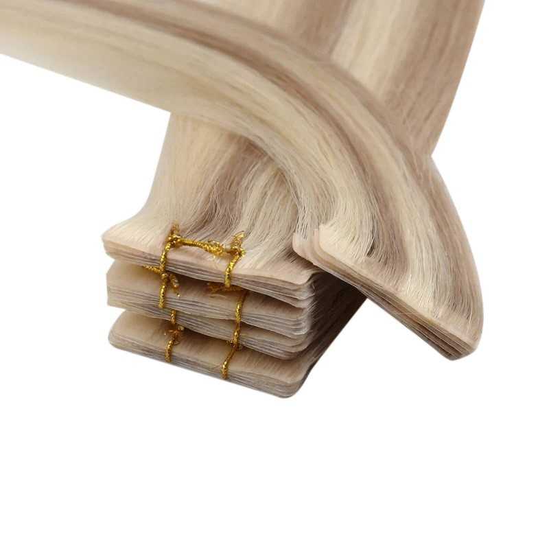 Mix Color 18/613 (Light Ash Blonde/Platinum Blonde), Invisible Tape-in Hair Extensions, Made With Remy Indian Human Hair