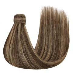 Mix Color 4/27 (Dark Brown/Honey Blonde), Wrap Around Ponytail Hair Extensions, Made With Remy Indian Human Hair