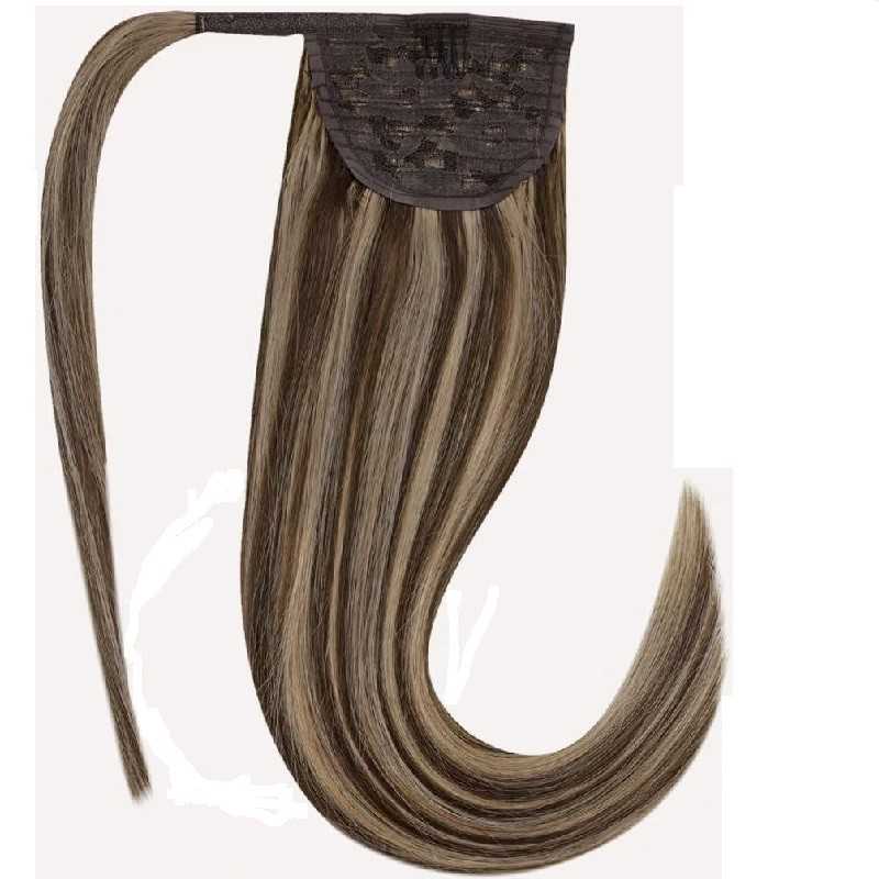 Mix Color 2/22 (Darkest Brown/Light Pale Blonde), Wrap Around Ponytail Hair Extensions, Made With Remy Indian Human Hair
