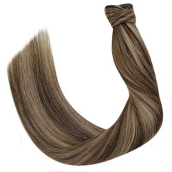 Mix Color 2/22 (Darkest Brown/Light Pale Blonde), Wrap Around Ponytail Hair Extensions, Made With Remy Indian Human Hair