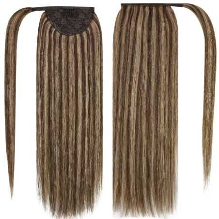 Mix Color #6/613 (Medium Brown/Platinum Blonde), Wrap Around Ponytail Hair Extensions, Made With Remy Indian Human Hair