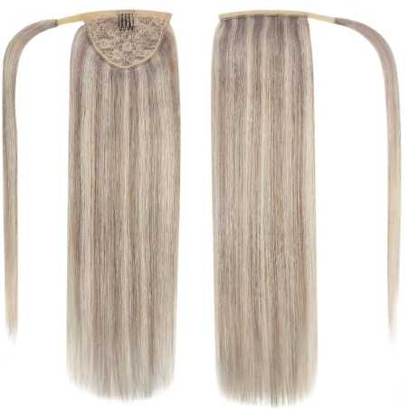 Mix Color 8/60 (Chestnut Brown/Lightest Blonde), Wrap Around Ponytail Hair Extensions, Made With Remy Indian Human Hair