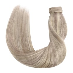 Mix Color 8/60 (Chestnut Brown/Lightest Blonde), Wrap Around Ponytail Hair Extensions, Made With Remy Indian Human Hair