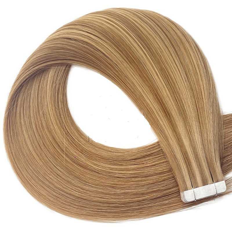 Mix Color 10/24 (Golden Brown/Golden Blonde), Tape-in Hair Extensions, Made With Remy Indian Human Hair