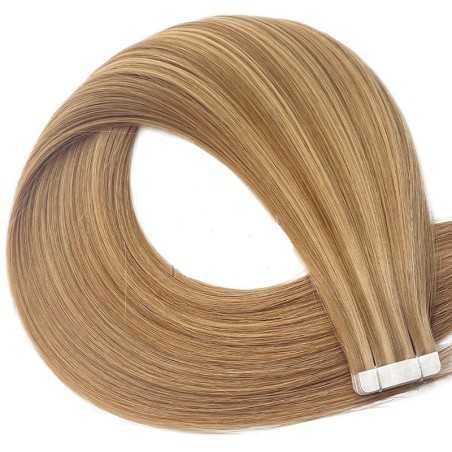 Mix Color 10/24 (Golden Brown/Golden Blonde), Tape-in Hair Extensions, Made With Remy Indian Human Hair