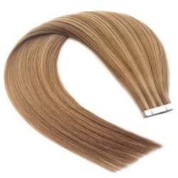 Mix Color 10/24 (Golden Brown/Golden Blonde), Tape-in Hair Extensions, Made With Remy Indian Human Hair