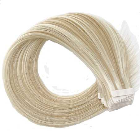 Mix Color #18/60 (Light Ash Blonde/Lightest Blonde), Tape-in Hair Extensions, Made With Remy Indian Human Hair