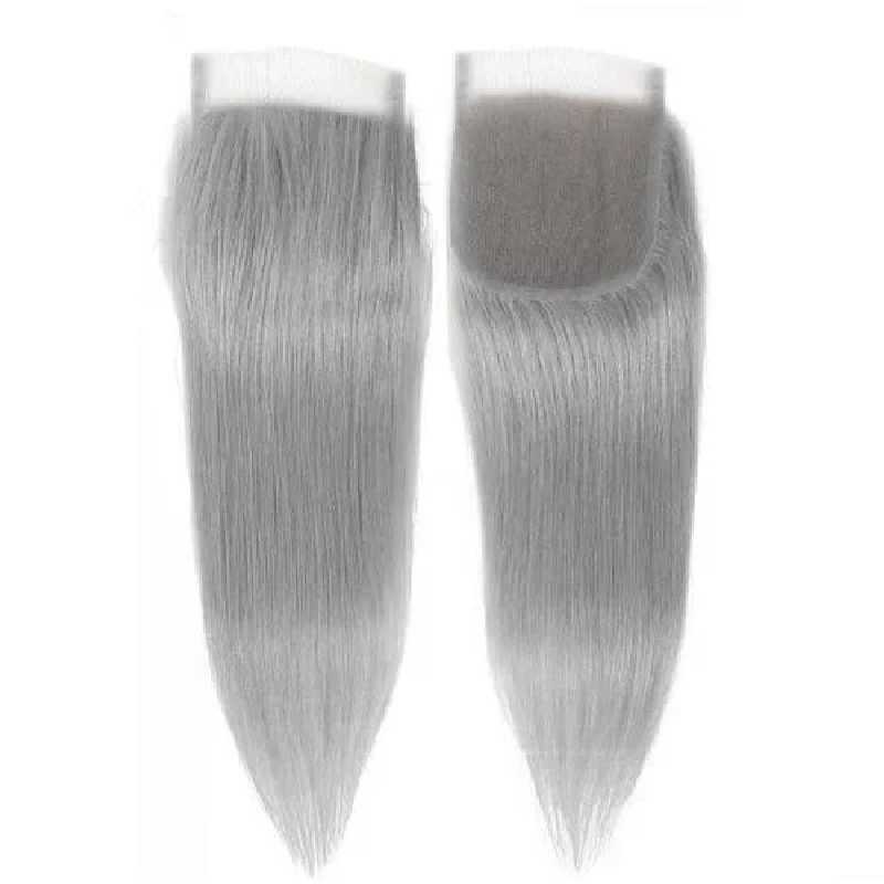 Top Closure Hair Extensions, Free Part, Color Grey, Made With Remy Indian Human Hair Top Closure Hair Extensions, Free Part, Color Grey, Made With Remy Indian Human Hair