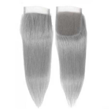 Top Closure Hair Extensions, Free Part, Color Grey, Made With Remy Indian Human Hair