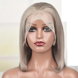 Lace Front Wig, Short Length, Bob Cut, Color Grey, Made With Remy Indian Human Hair