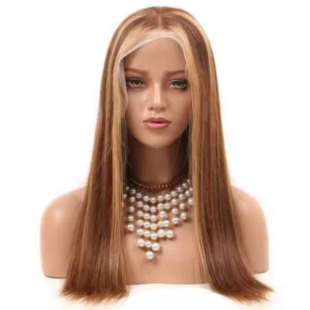 Full Lace Wig, Long Length, Mix Color 4/24 (Dark Brown / Honey Blonde), Made With Remy Indian Human Hair