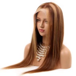 Full Lace Wig, Long Length, Mix Color 4/24 (Dark Brown / Honey Blonde), Made With Remy Indian Human Hair