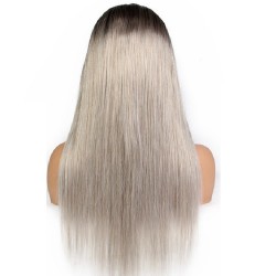Lace Front Wig, Long Length, Ombre Color #1B/Dirty Silver-Grey (Off Black / Dirty Silver-Grey), Made With Remy Indian Human Hair