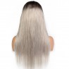 Lace Front Wig, Long Length, Ombre Color #1B/Dirty Silver-Grey (Off Black / Dirty Silver-Grey), Made With Remy Indian Human Hair