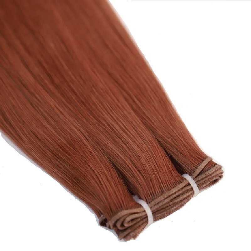 Genius Weft Hair Extensions – Dark Copper Red (Color 350), 100% Remy Indian Human Hair Genius Weft Hair Extensions – Dark Copper Red (Color 350), 100% Remy Indian Human Hair