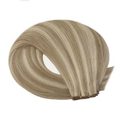 Genius Weft Hair Extensions – Medium Ash Blonde/Platinum Blonde (Mix Color 16/613), 100% Remy Indian Human Hair