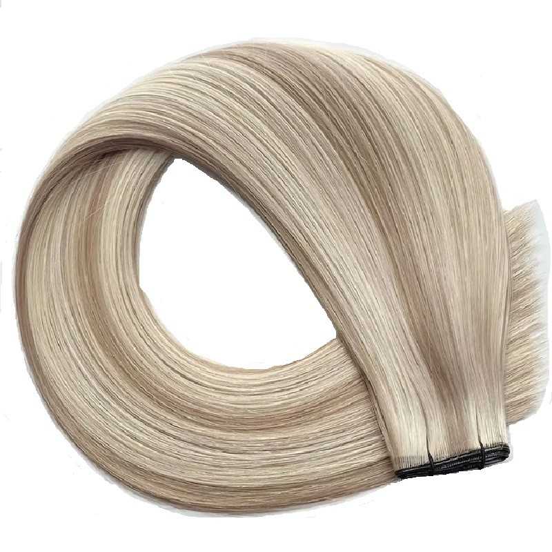Genius Weft Hair Extensions – Light Ash Blonde/Platinum Blonde (Mix Color 18/613), 100% Remy Indian Human Hair Genius Weft Hair Extensions – Light Ash Blonde/Platinum Blonde (Mix Color 18/613), 100% Remy Indian Human Hair