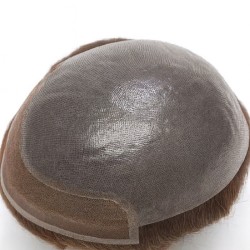 Men's Hair System - Medium Brown (Color 6), Super-Thin 0.08mm Skin Base with French Lace Front, 100% Remy Indian Human Hair