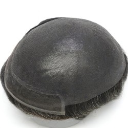 Men’s Hair System – Off Black with 20% Grey Hair (Color 1B20), Super-Thin 0.08mm Skin Base with French Lace Front, Remy Hair