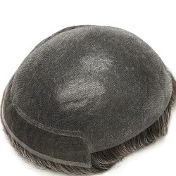 Men’s Hair System – Off Black with 20% Grey Hair (Color 1B20), Super-Thin 0.08mm Skin Base with French Lace Front, Remy Hair