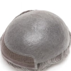 Men’s Hair System – Off Black with 40% Grey Hair (Color 1B40) Super-Thin 0.08mm Skin Base with French Lace Front, 100% Remy Hair