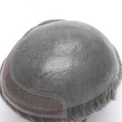 Men’s Hair System – Off Black with 50% Grey Hair (Color 1B50), Super-Thin 0.08mm Skin Base with French Lace Front, Remy Hair