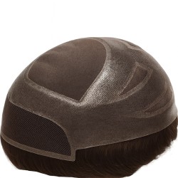 Men’s Hair System – Dark Brown with Ash Tone (Color 4ASH), Fine Mono Base with Skin Perimeter and French Lace Front, Remy Hair