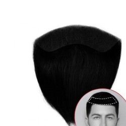 Men's Frontal Hairpiece - Jet Black (Color 1), Receding Hairline Coverage, 100% Remy Indian Human Hair