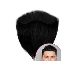 Men's Frontal Hairpiece - Black (Color 1A), Receding Hairline Coverage, 100% Remy Indian Human Hair