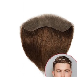 Men's Frontal Hairpiece - Light Dark Brown (Color 5), Receding Hairline Coverage, 100% Remy Indian Human Hair