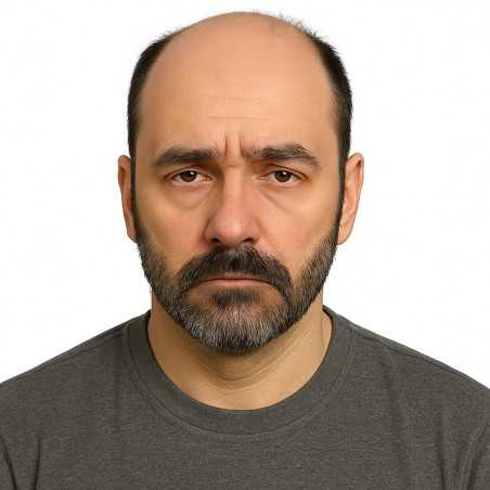 Men’s Hair System – Off Black with 10% Grey Hair (Color 1B10), Full French Lace Base, 100% Remy Indian Human Hair