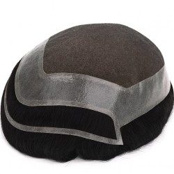 Men’s Hair System – Jet Black (Color 1), French Lace Base with Poly Edge, 100% Remy Indian Human Hair