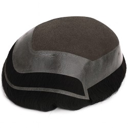 Men’s Hair System – Off Black (Color 1B), French Lace Base with Poly Edge, 100% Remy Indian Human Hair