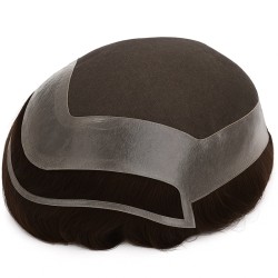 Men’s Hair System – Dark Brown (Color 4), French Lace Base with Poly Edge, 100% Remy Indian Human Hair