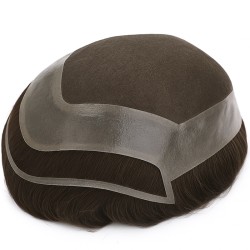 Men’s Hair System – Dark Brown with Ash Tone (Color 4ASH), French Lace Base with Poly Edge, 100% Remy Indian Human Hair