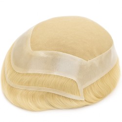 Men’s Hair System – Light Blonde (Color 22), French Lace Base with Poly Edge, 100% Remy Indian Human Hair