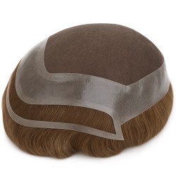 Men’s Hair System – Dark Blonde (Color 18), French Lace Base with Poly Edge, 100% Remy Indian Human Hair