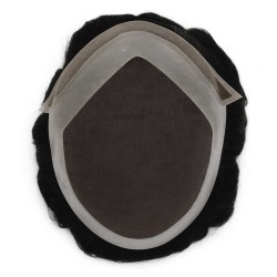 Men’s Hair System – Jet Black (Color 1), French Lace Base with Poly Edge, 100% Remy Indian Human Hair