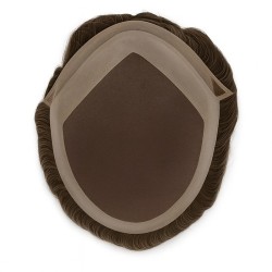 Men’s Hair System – Dark Brown with Ash Tone (Color 4ASH), French Lace Base with Poly Edge, 100% Remy Indian Human Hair