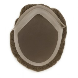 Men’s Hair System – Light Brown with Ash Tone (Color 7ASH), French Lace Base with Poly Edge, 100% Remy Indian Human Hair