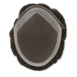 Men’s Hair System – Off Black with 10% Grey Hair (Color 1B10), French Lace Base with Poly Edge, 100% Remy Indian Human Hair