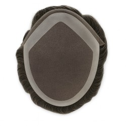 Men’s Hair System – Off Black with 20% Grey Hair (Color 1B20), French Lace Base with Poly Edge, 100% Remy Indian Human Hair