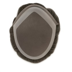 Men’s Hair System – Off Black with 30% Grey Hair (Color 1B30), French Lace Base with Poly Edge, 100% Remy Indian Human Hair