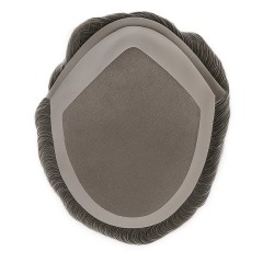 Men’s Hair System – Off Black with 40% Grey Hair (Color 1B40), French Lace Base with Poly Edge, 100% Remy Indian Human Hair