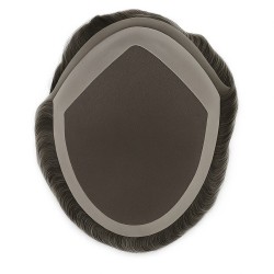 Men’s Hair System – Off Black with 50% Grey Hair (Color 1B50), French Lace Base with Poly Edge, 100% Remy Indian Human Hair